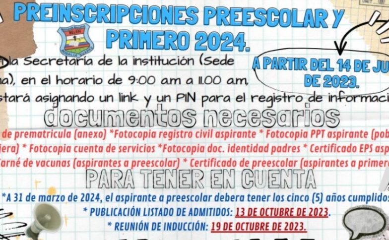 PREINSCRIPCIONES PREESCOLAR Y PRIMERO 2024